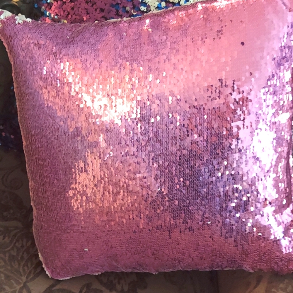 Pink reverse sequin pillow